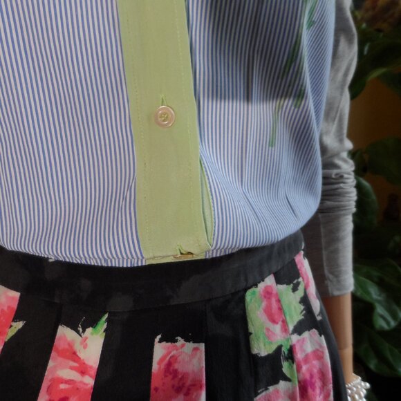 Moschino CheapandChic Blue Multi Cotton/Silk Pleated Dress Size US 4 - Picture 8 of 16